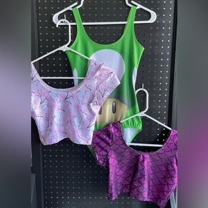 Collection of 3 pieces of Living Dead clothing; 2 crop tops & 1 bodysuit size S